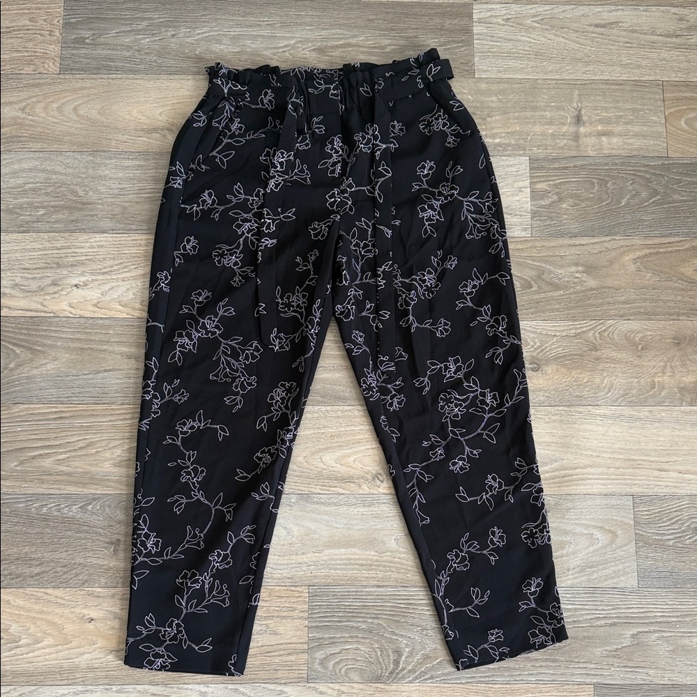 Reitmans Black Pants with subtle light pink Floral Print